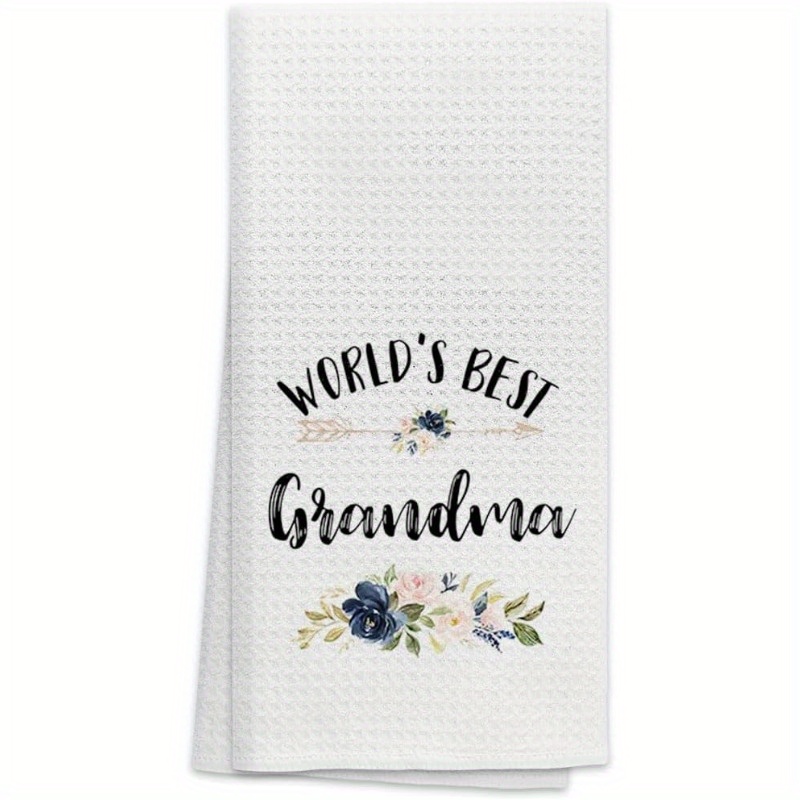 

1 Set 18x26 Inch " Grandma" Floral Kitchen Towels, Soft Polyester Dishcloths, Contemporary Cartoon Design, Machine Washable, Perfect Gift For Grandma From Grandchildren