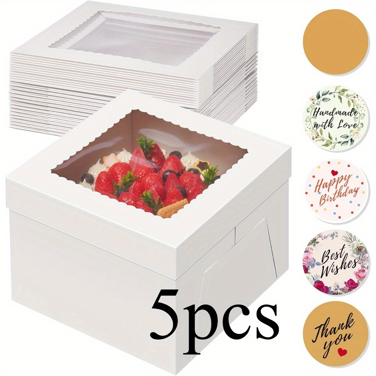 

5-pack White Paper Cake Boxes With Window - Disposable Bakery Gift Boxes For Cakes, Cookies, Pies, Cupcakes, Pastry - Theme