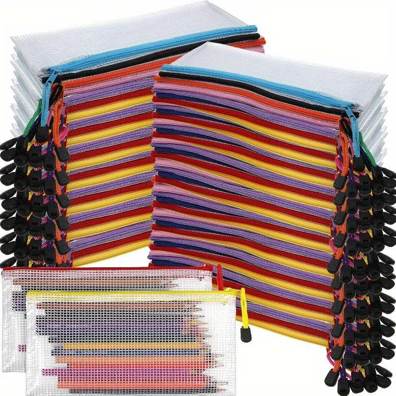 

Sachets de rangement en zip à 10 pièces multicolores pour fournitures de bureau, stylos, crayons, factures, cosmétiques, sacs de rangement pour