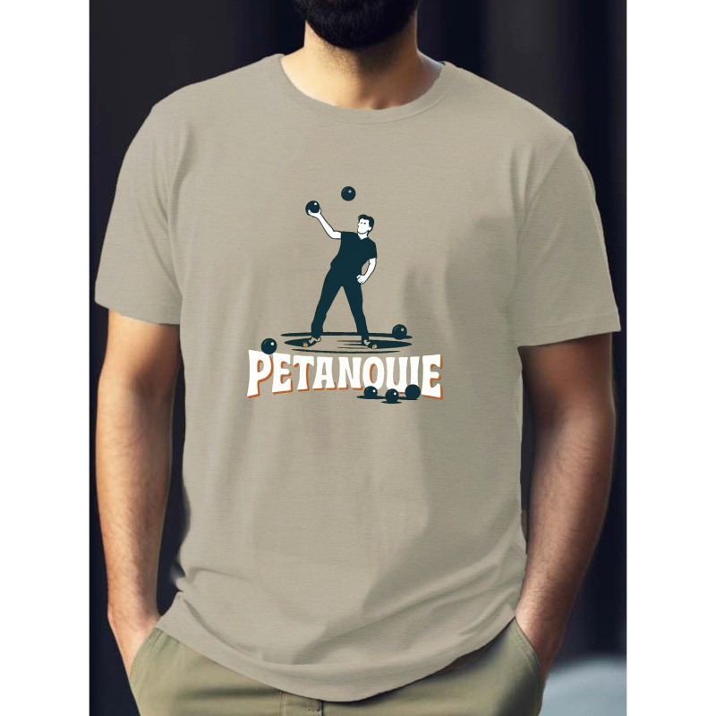 

Petanque Player Graphic Men's T-shirt - Casual Crew Neck Polyester Tee With Stretch, Knit Fabric Regular Fit For Summer - Geometric Pattern Print