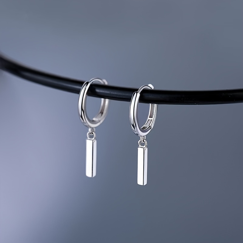 TEMU 925 Pure Silvery Earrings, Clasps, Square Pendant, High Quality Low Allergy Jewelry, Suitable For And Evening Wear