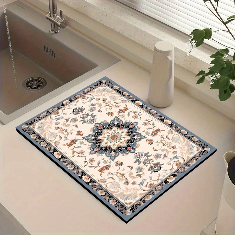 TEMU 1pc Tableware Drying Mat, Tableware Draining Mat, Retro Floral Pattern Drying Pad, European Style Draining Mat, Coffee Machine Mat, Kitchen