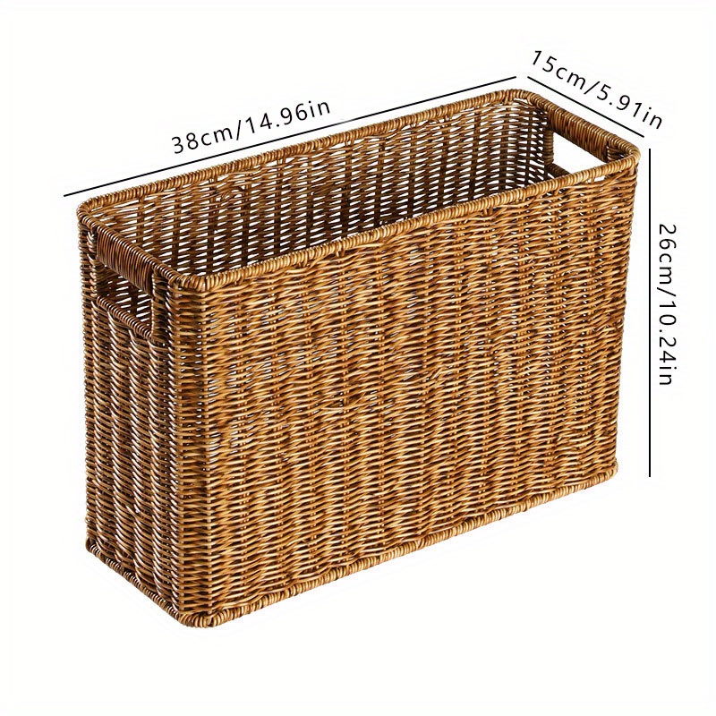 1pc Handmade Woven Storage Basket Rectangular Storage Rack Storage Basket Magazine Books File Organizer Basket, Shelf Baskets