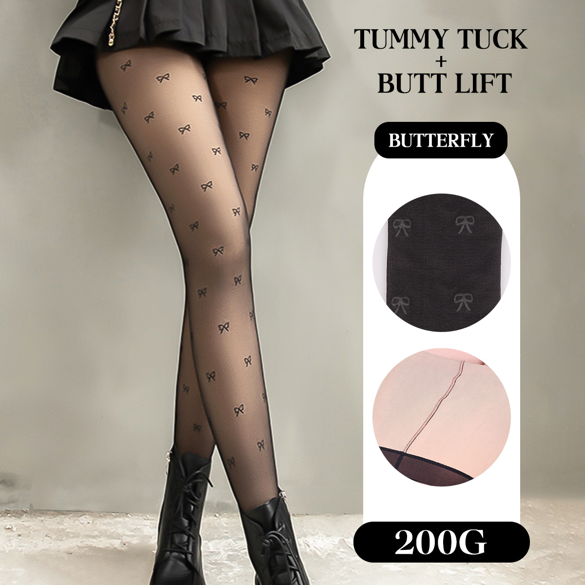 

1pc 80g Autumn Winter Printing Bowknot Sheer Lady Wife Stockings Romantic Furry Chunky High Waist Elegant Tights Slimming Without Fashion Size Plus Pantyhose Jk Fabric