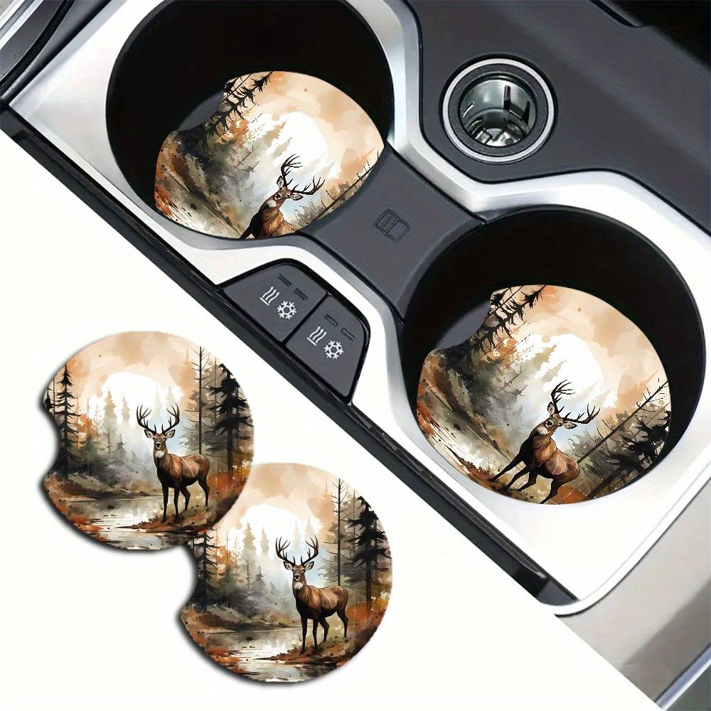 

2-pack Cup Coasters With Deer Scene, Heat-resistant, Non-slip Vehicle Cup Holder Inserts - 2.76" Universal Fit