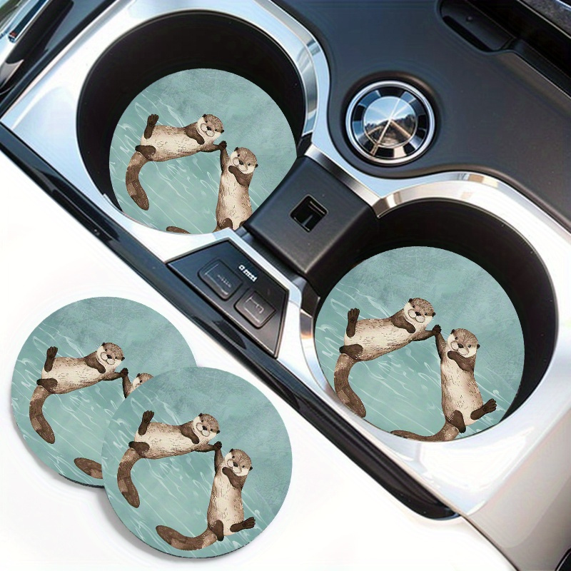 

2pcs Pool Otter Design Car Cup Holder Coasters - Non-slip Eva Rubber Drink Mats For Vehicle Interior Accessories