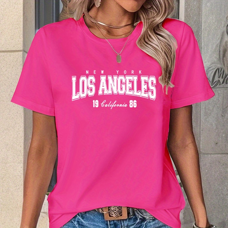 

T-shirt ras du cou Los Angeles Print, T-shirt décontracté à manches courtes pour et l'été, vêtements pour femmes