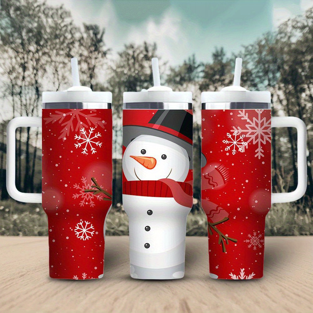 

40oz Snowman Insulated Stainless Steel Water Bottle With Straw & Removable Lid - Rust-proof, Double Wall Vacuum, Drinks Iced For & Hot For , Perfect Christmas Gift