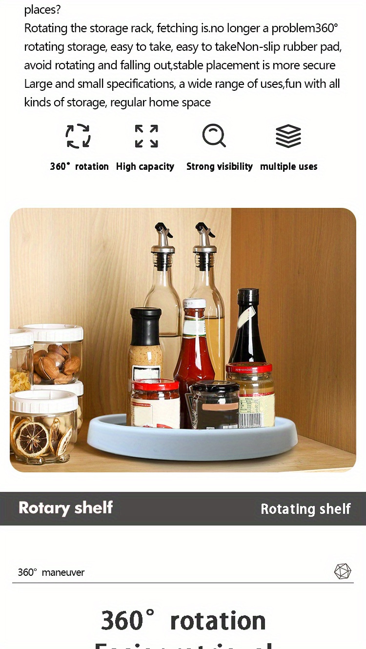 1 2 lazy susan organizer 10 inch non slip rotating tray for kitchen cabinet pantry refrigerator bathroom vanity under sink storage spice rack plastic kitchen accessories details 1