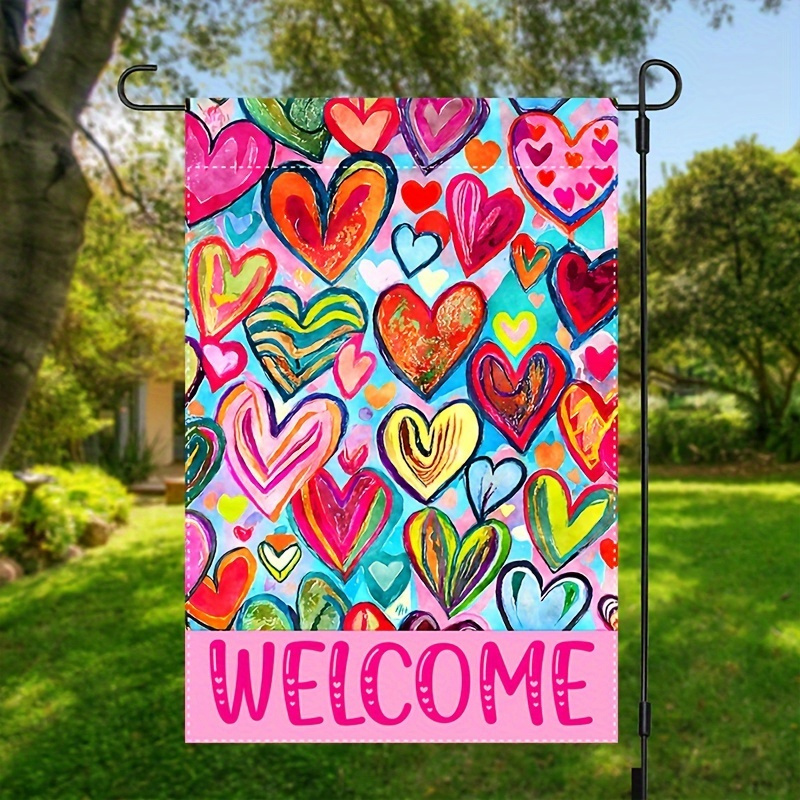 

Romantic Watercolor Heart Flag - 12"x18" Polyester Outdoor Decorative Banner For Home Porch Celebration, Party Decor Supplies - Weather-resistant Garden Flag (pole Not Included)