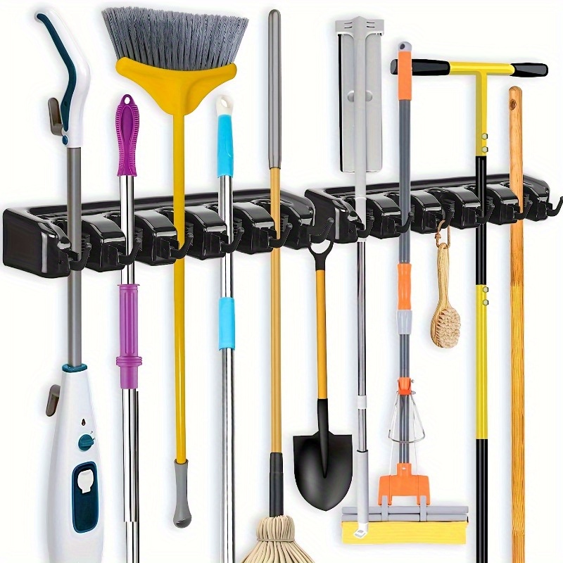 

1pc Aoborty Wall-mounted Mop And Broom Holder - Plastic, Multi-tool Organizer With Hooks For Kitchen, Bathroom, Garage - Assorted Colors, Space-saving Design