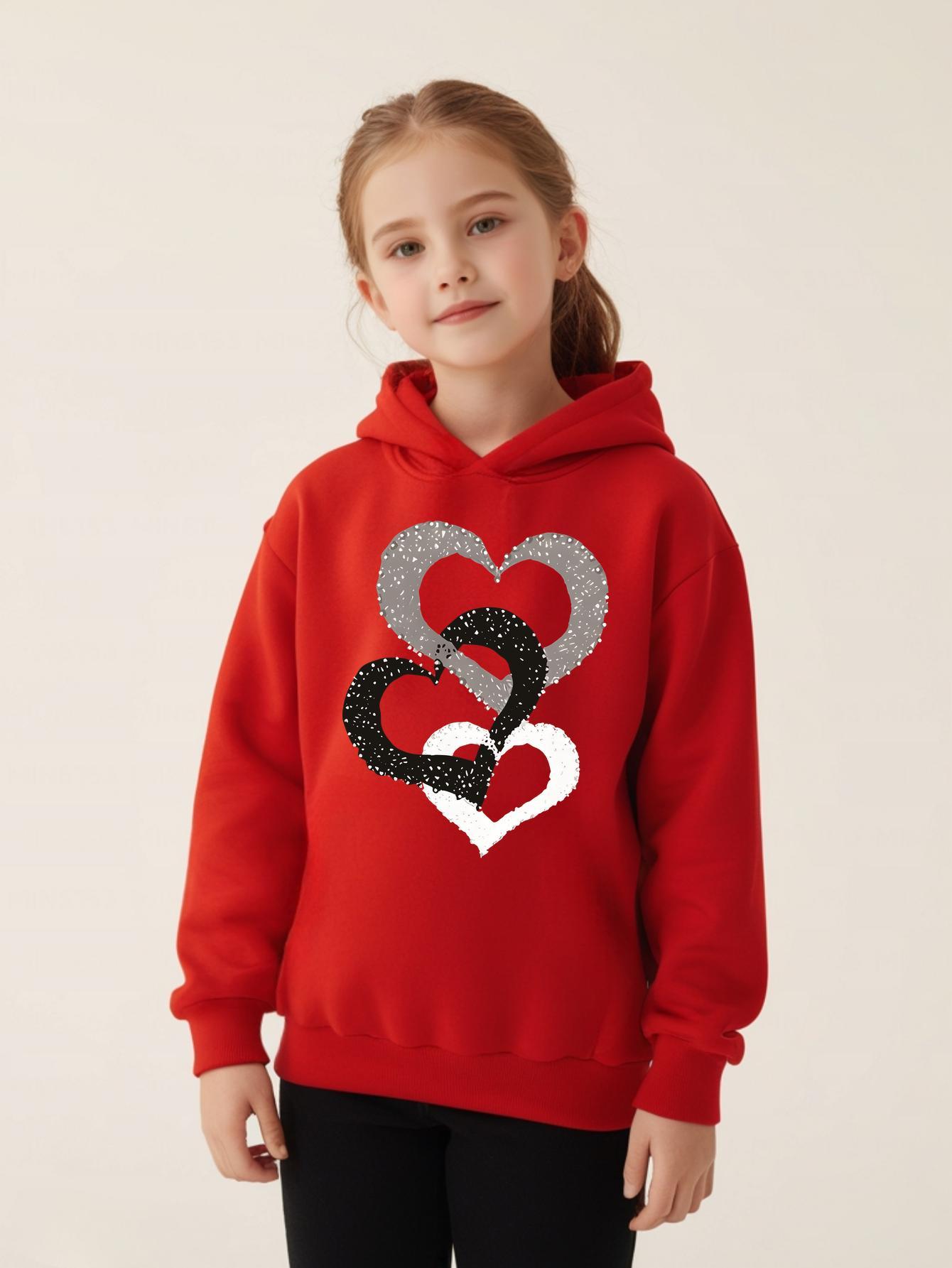 1pc sweat à capuche décontracté filles imprimé cœur tissu en
