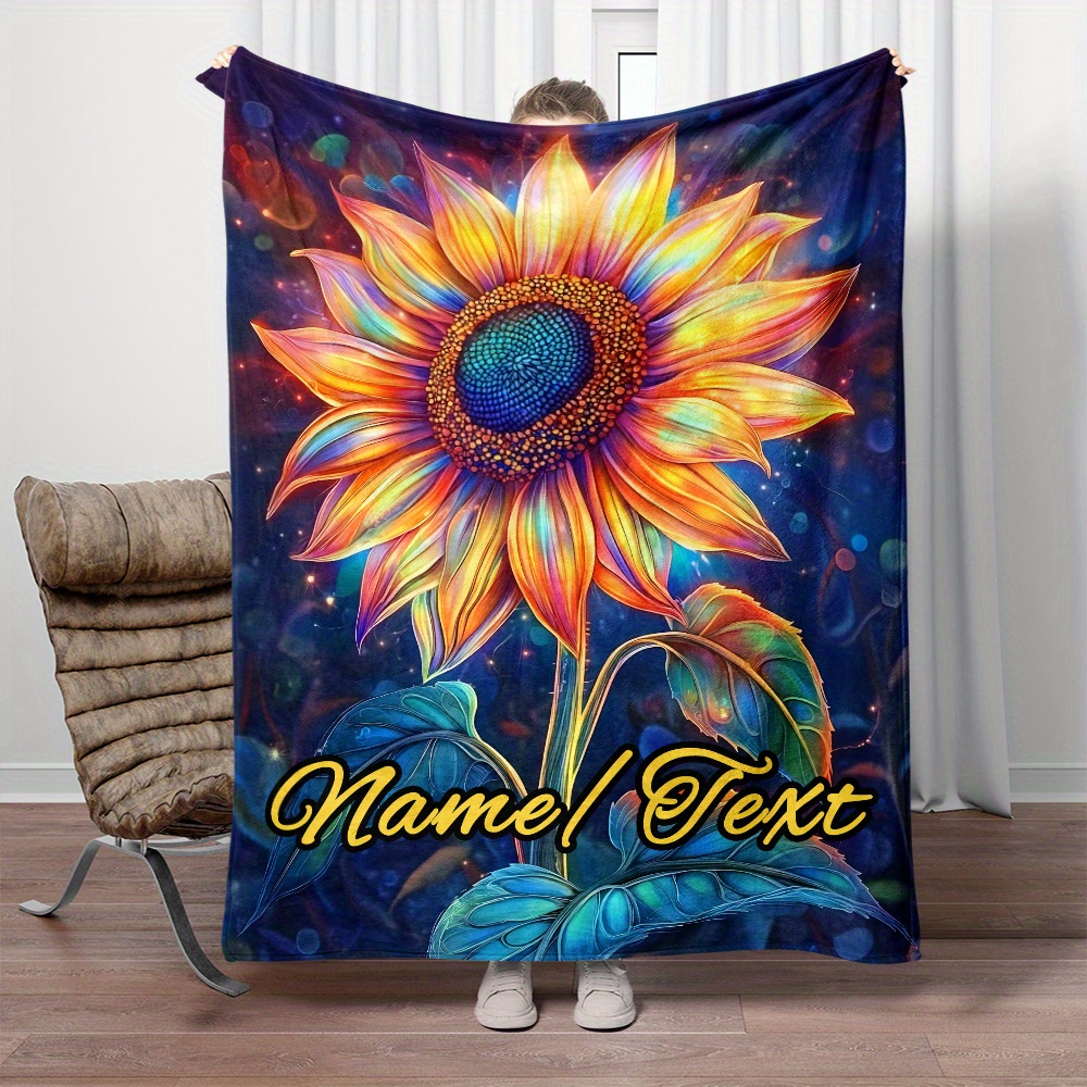 

Custom Sunflower Personalized Name Blanket - Flannel Throw For Couch, Bed, Travel, Camping, Office Chair | Lightweight & Cozy Polyester Fleece | 31"x47", 50"x60", 60"x80" Sizes