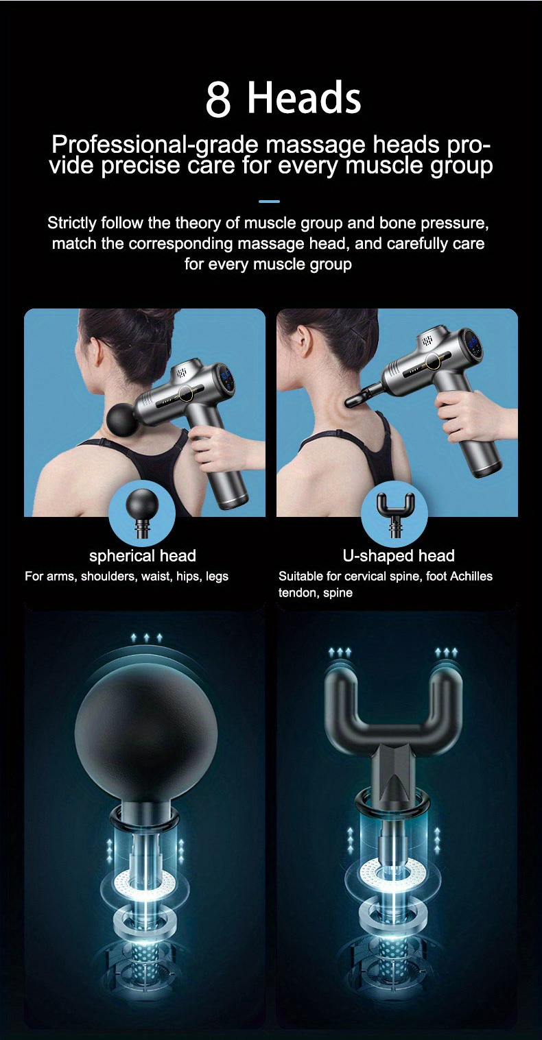High-Frequency Deep Tissue Massage Gun with 99 Adjustable Speeds, Quiet Operation, USB Rechargeable, Includes 8 Interchangeable Heads - Ideal for Fitness & Muscle Relaxation