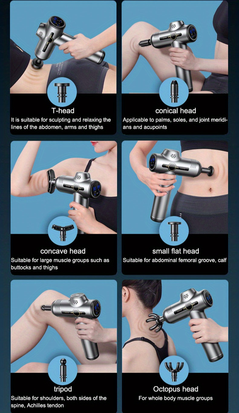 High-Frequency Deep Tissue Massage Gun with 99 Adjustable Speeds, Quiet Operation, USB Rechargeable, Includes 8 Interchangeable Heads - Ideal for Fitness & Muscle Relaxation
