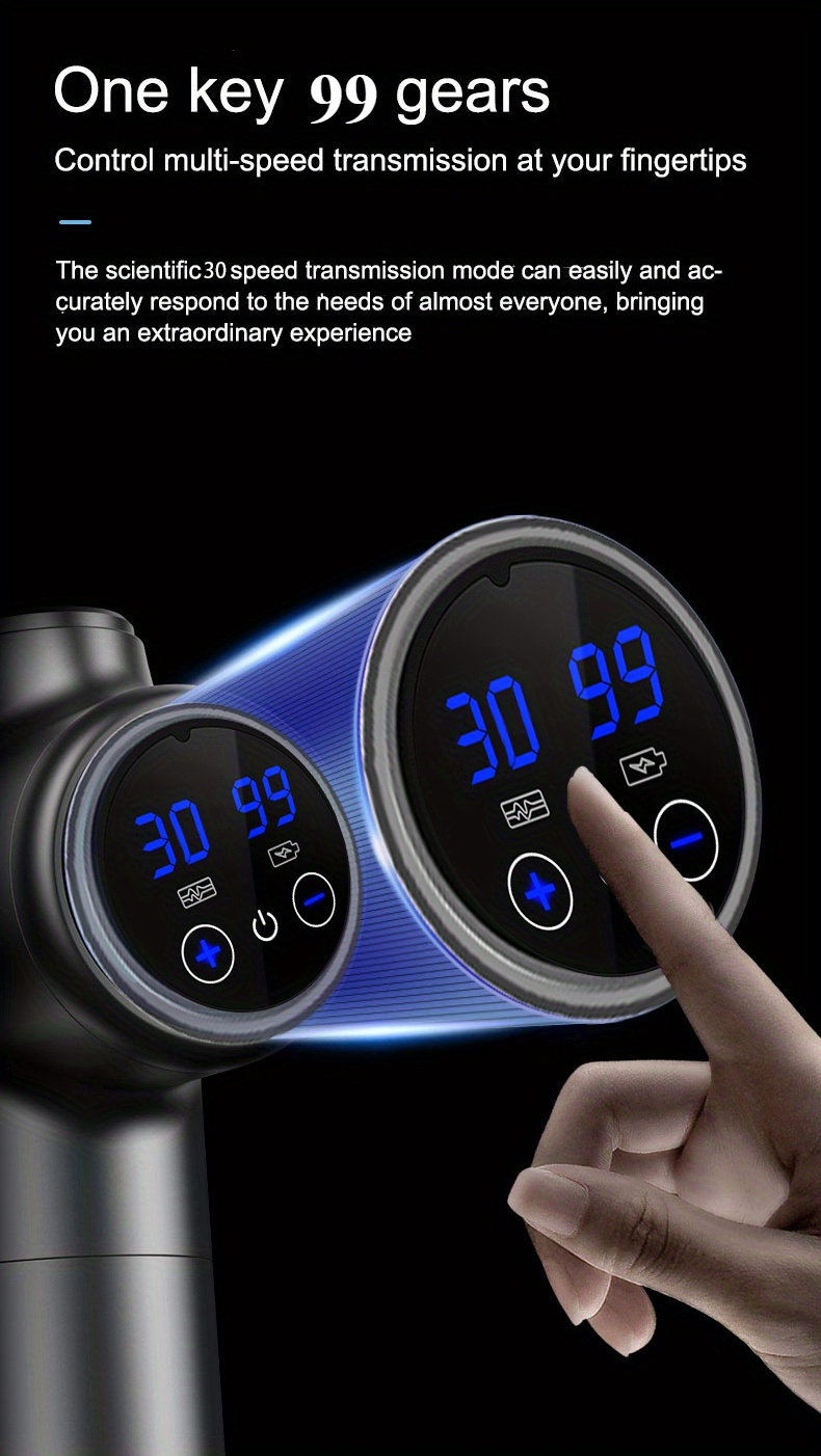 High-Frequency Deep Tissue Massage Gun with 99 Adjustable Speeds, Quiet Operation, USB Rechargeable, Includes 8 Interchangeable Heads - Ideal for Fitness & Muscle Relaxation
