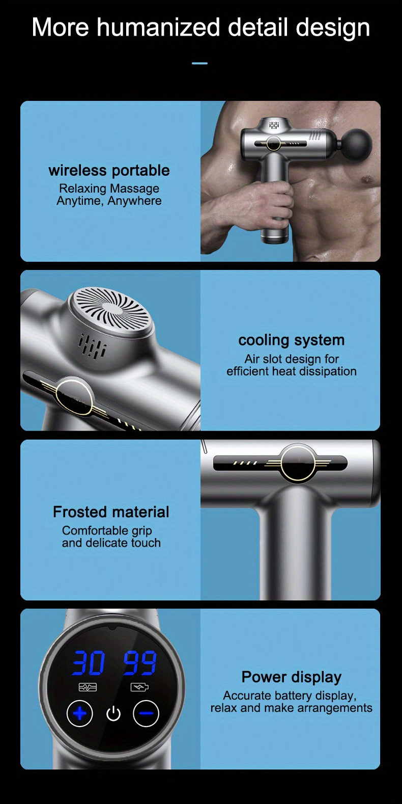 High-Frequency Deep Tissue Massage Gun with 99 Adjustable Speeds, Quiet Operation, USB Rechargeable, Includes 8 Interchangeable Heads - Ideal for Fitness & Muscle Relaxation