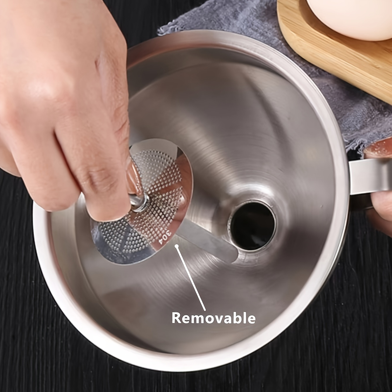 304 stainless steel kitchen funnel with oil filter screen large diameter leak proof food contact safe cooking accessory details 0