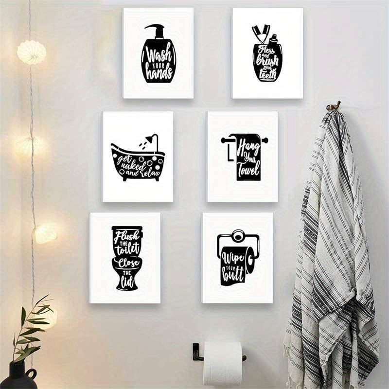 

Funny Bathroom Wall Art Set Of 6 - Humorous Toilet Quotes & Decor, Small 8x10 Inch Pictures For Use