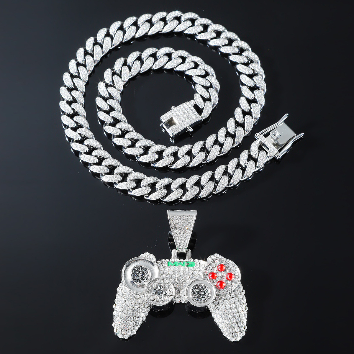 

1pc Men's Hip-hop Alloy Full Rhinestone Game Console Pendant, Cuban Chain Necklace, Nightclub Decoration Accessory