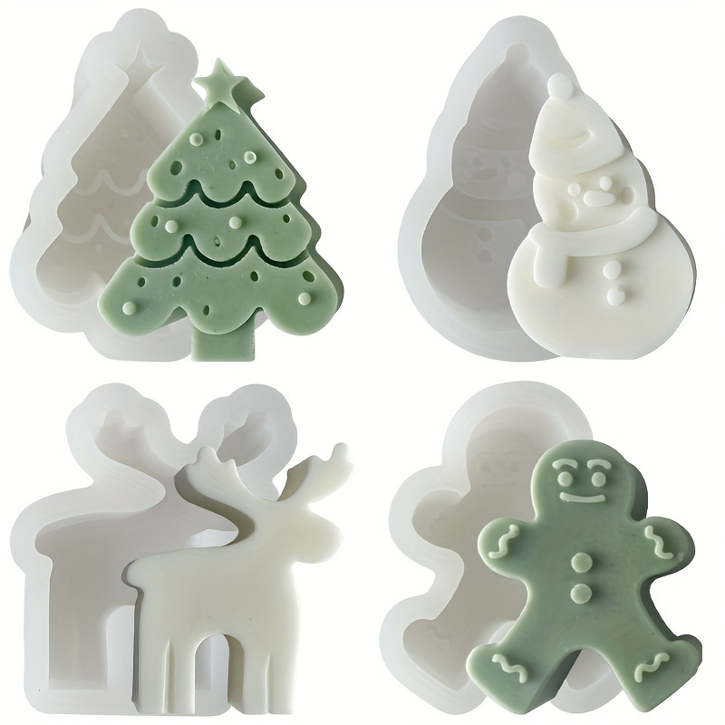 

Christmas Silicone Mold Set Of 4, Diy Craft Molds For Candle Making, Resin Casting, Creative Holiday Decorations, Christmas Tree, Snowman, Reindeer, Gingerbread Man Shapes