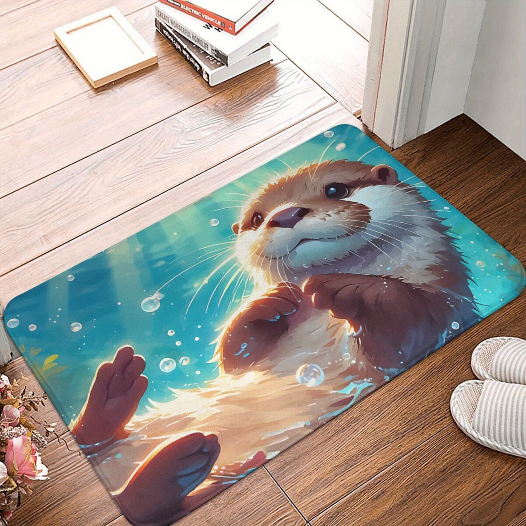 Otter Bath Mat, Machine Washable, Non-slip Polyester Doormat, Lightweight, Rectangle, Indoor Kitchen Carpet, Home Decoration Rug