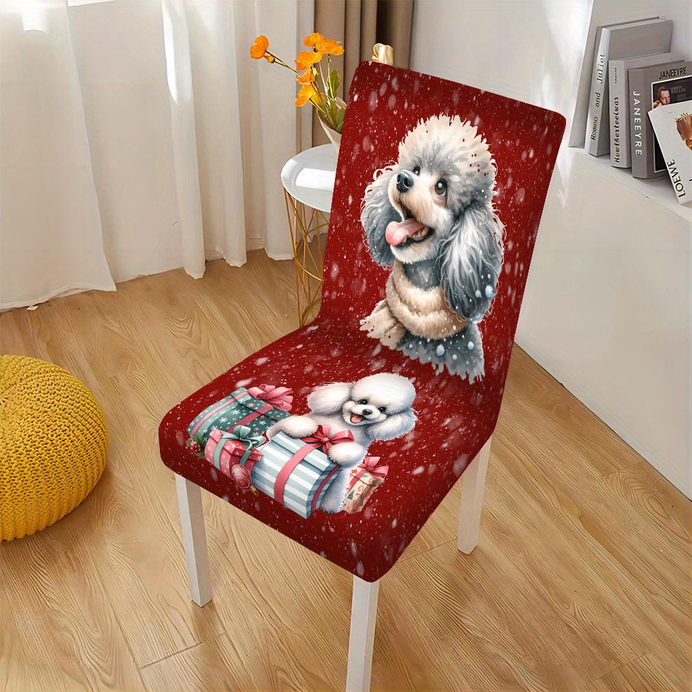 

2/4/6pcs Christmas Poodle Print Stretch Chair Covers, Red Home Decor, Dining Chair Slipcovers, Universal For Living Room Kitchen, Polyester Fabric, , , Machine Washable