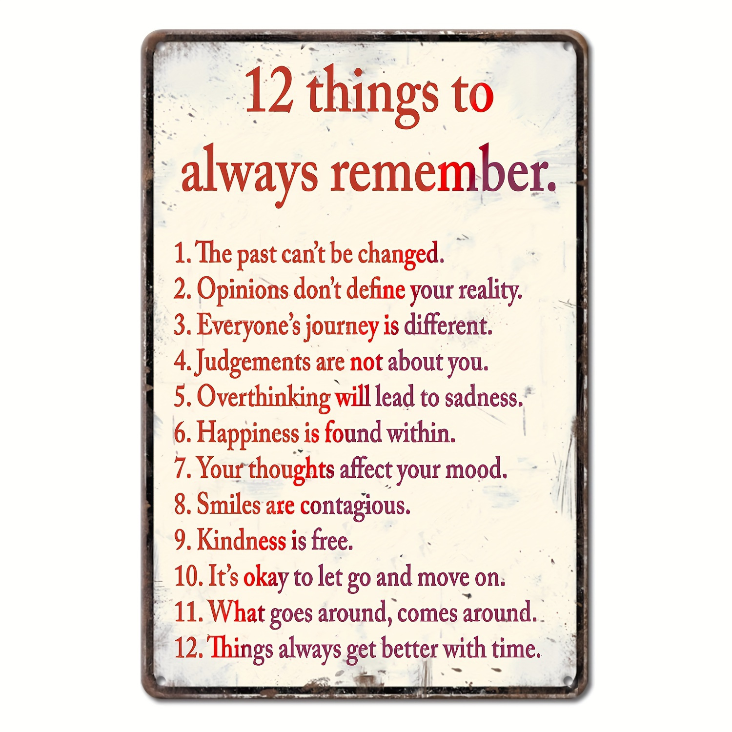 vintage metal tin plaque 12 things to   remember wall   x 12 rustic distressed design   home   or bar decor metal wall art decor 0