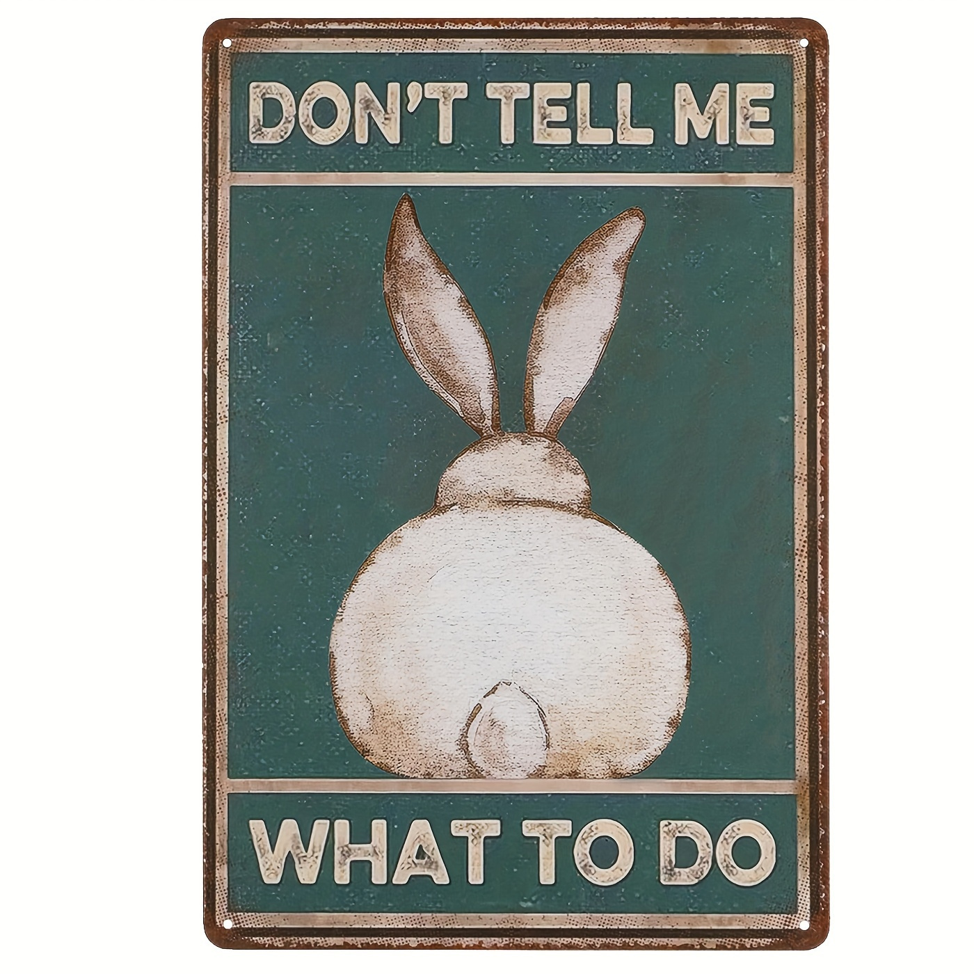 

Vintage Rabbit Metal Wall Art Sign - "don't Me " - Rustic Teal & White Decor For Home, Office, Coffee Bar - Iron, 8x12 Inches, Rabbit Decor, 2d, Room Decor