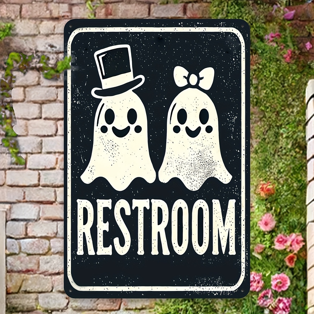 TEMU 2d Flat, -themed Metal Decor For Halloween - A For A Spooky Bathroom Vibe, Perfect As A Housewarming Present, Measuring 8x12 Inches