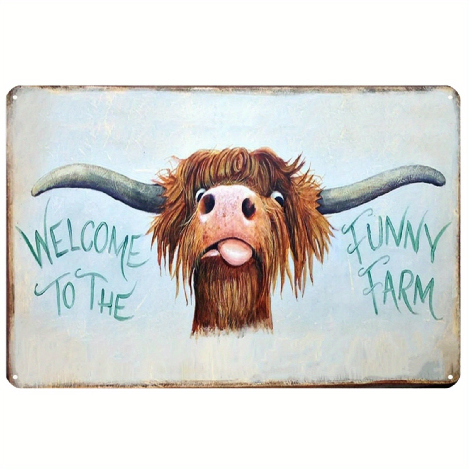 TEMU 2d Flat 1pc Highland Cow Aluminum Sign Welcome To The Farmhouse Wall Decor Durable Aluminum Dustproof Outdoor Weather Resistant No Power Needed