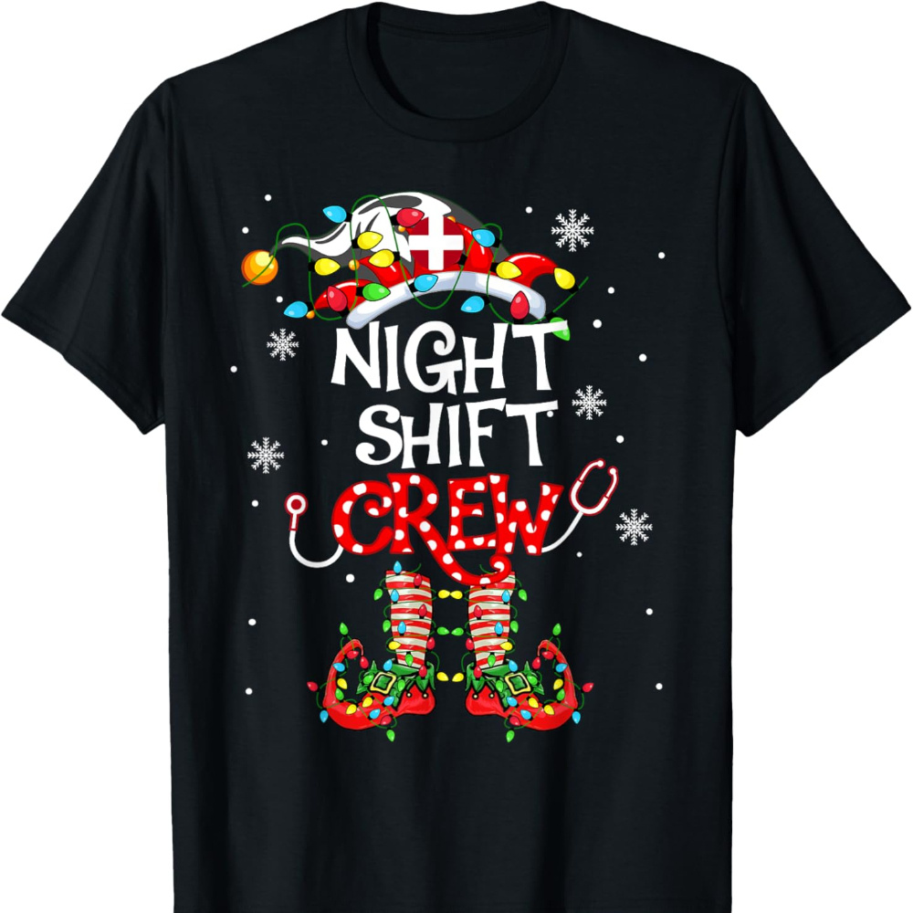 

Cute Crew Funny Nurse Elf Christmas Lights T-shirt