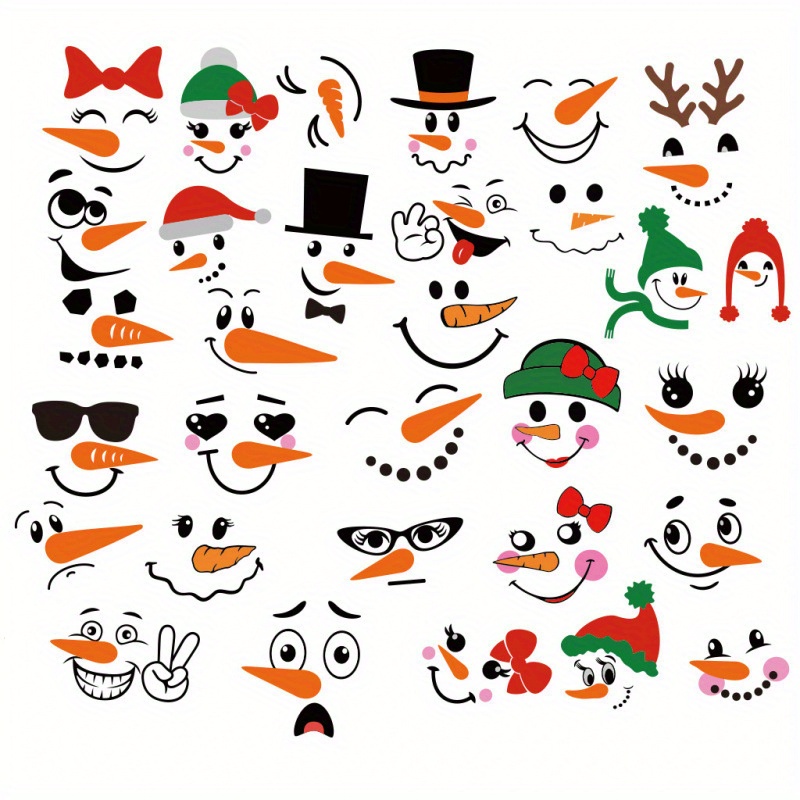 Image of Christmas Snowman Face Sticker Craft Set With 31 Snowman Face Decorations For Glass Christmas Balls And Wall Decor