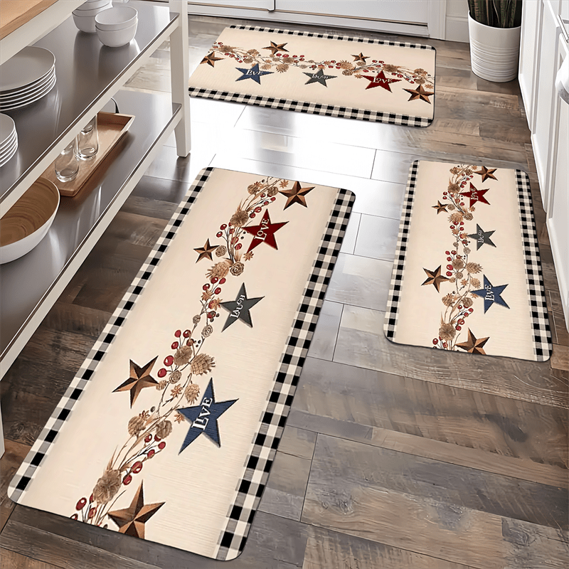 

Star-themed Non-slip Kitchen Mat - Stain Resistant, Machine Washable Memory Foam Rug With Waterproof Soft Cushioning For Living Room, Bedroom, And Dining Area