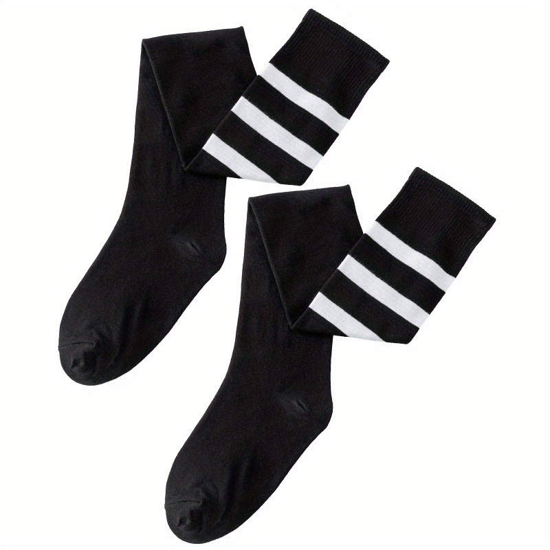 Plus Size Simple Thigh High Stockings, Women' Color & Striped Pattern High Stretch Elastic Over The Knee Socks For Fall & Winter