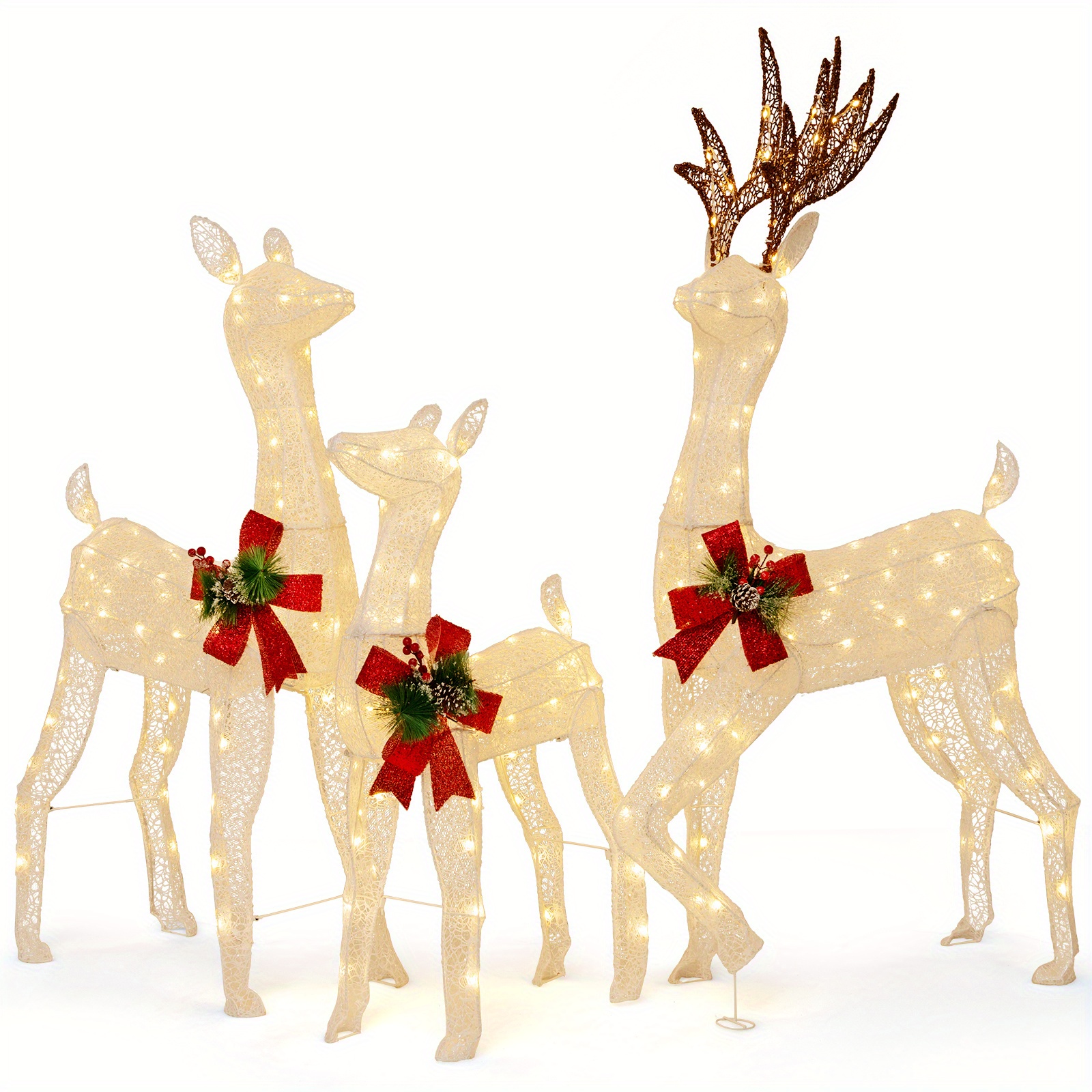 

3pcs Multigot Pre-lit Christmas Reindeer Family With Led Lights, 230 Warm White Lights, Outdoor & Indoor Decoration With Stakes For Yard, Patio, Lawn