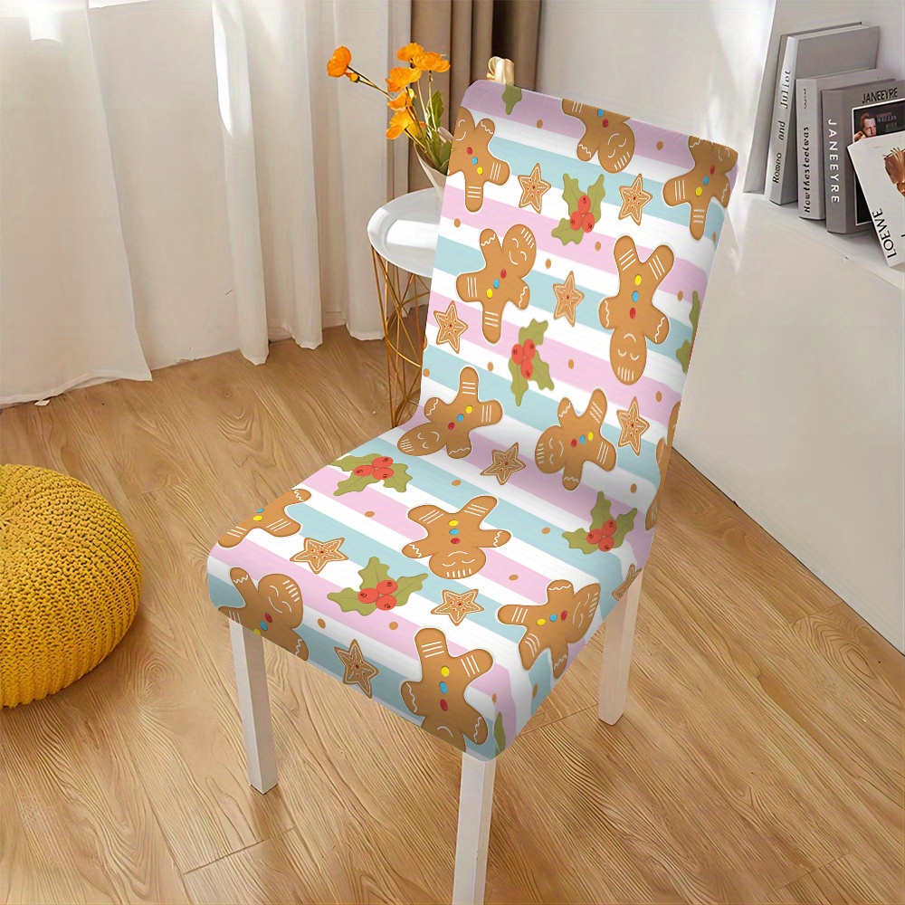 

Gingerbread Man Striped Print Chair Slipcovers - 2pcs/4pcs/6pcs Set, Machine Washable Polyester Chair Covers With Band Closure, Universal Fit For Dining, Living Room, Kitchen Chairs