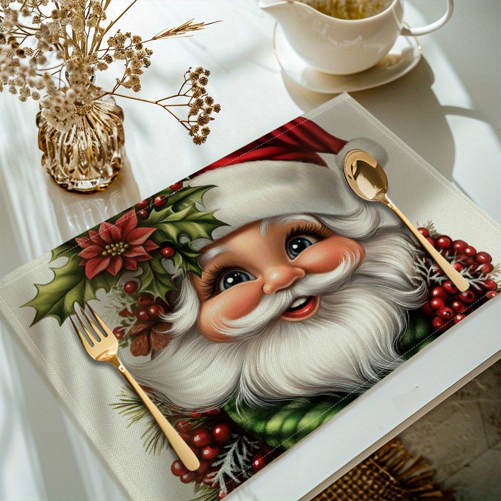 

[] 4pcs, Christmas Printed Placemats, Set Of 4 Table , Washable Placemats For Kitchen Dining Table Decoration