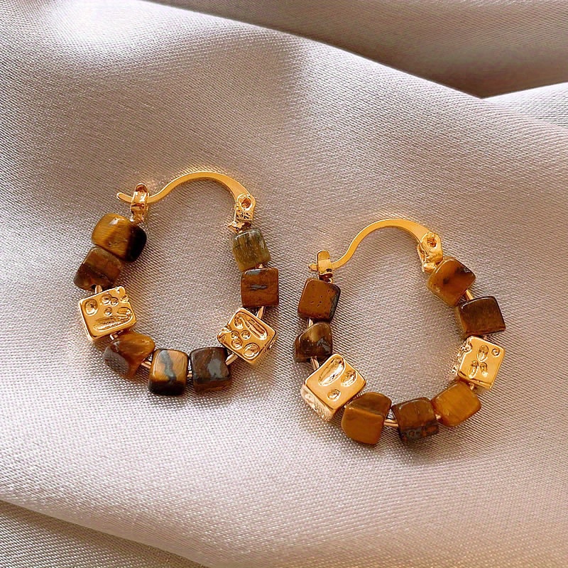 

Square Beaded Earrings Female Autumn And Winter Retro Light Luxury Earrings Design Of High-grade Earrings