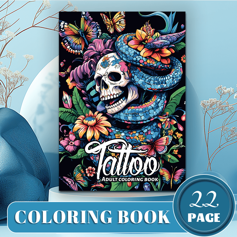TEMU An Innovative Upgraded Version, This Art Tattoo Coloring Book Features 22 Thick Paper Pages. It's Perfect As A Gift For Holidays Like Halloween,