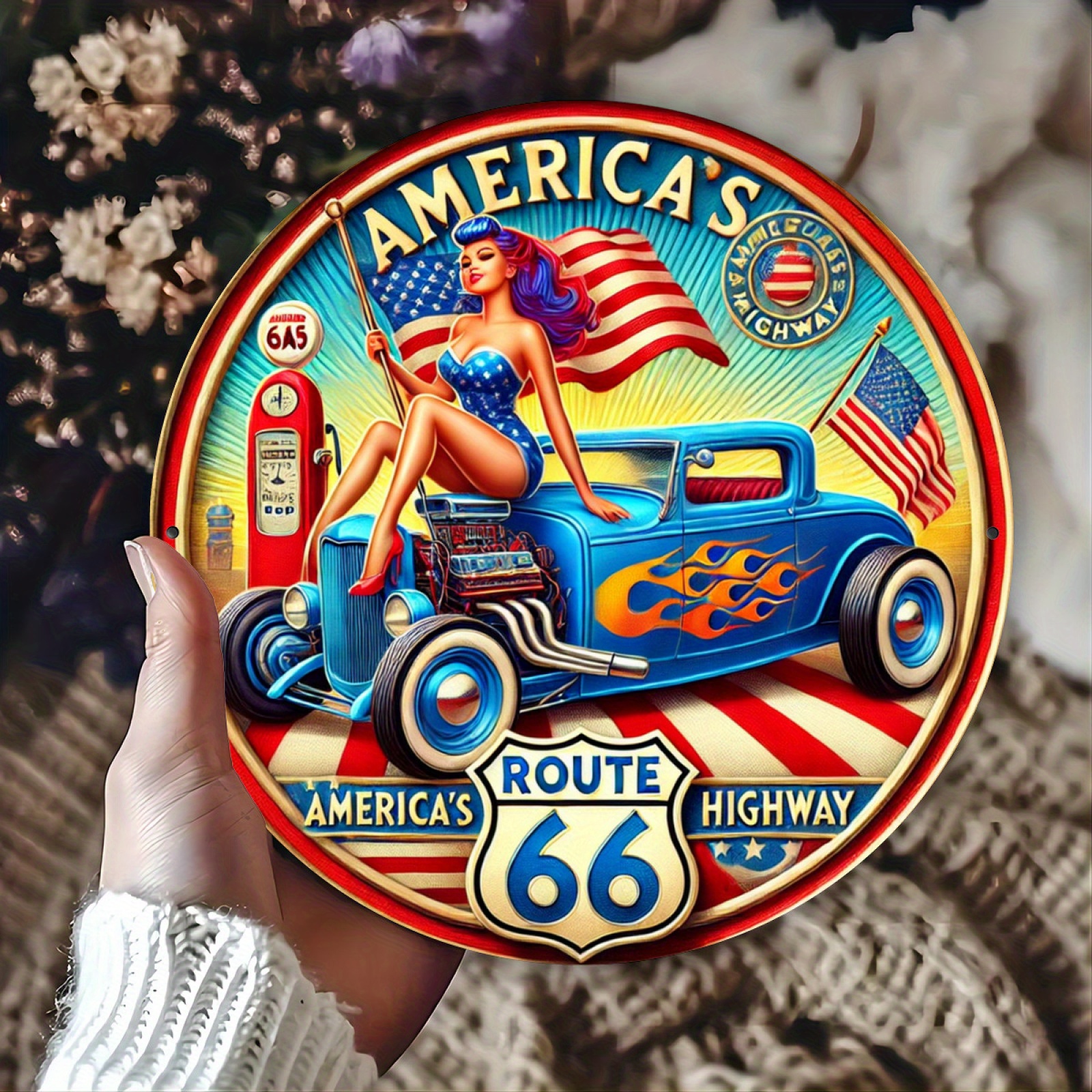 

1pc Aluminum Wall Art, Vintage Route 66 Cowgirl, Single Party Decor, Weatherproof Entry Sign, Pre-drilled For Easy Hanging, Aluminum Foil Carving