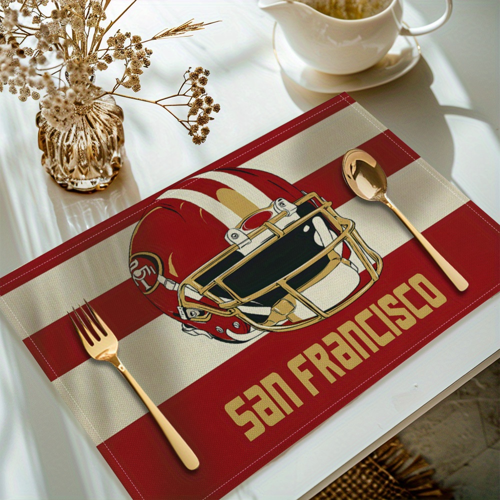 

San Football Helmet Design Placemats - Set Of 4, Woven Polyester Table Mats, Machine Washable, Rectangular Dining & Kitchen Decor By Home