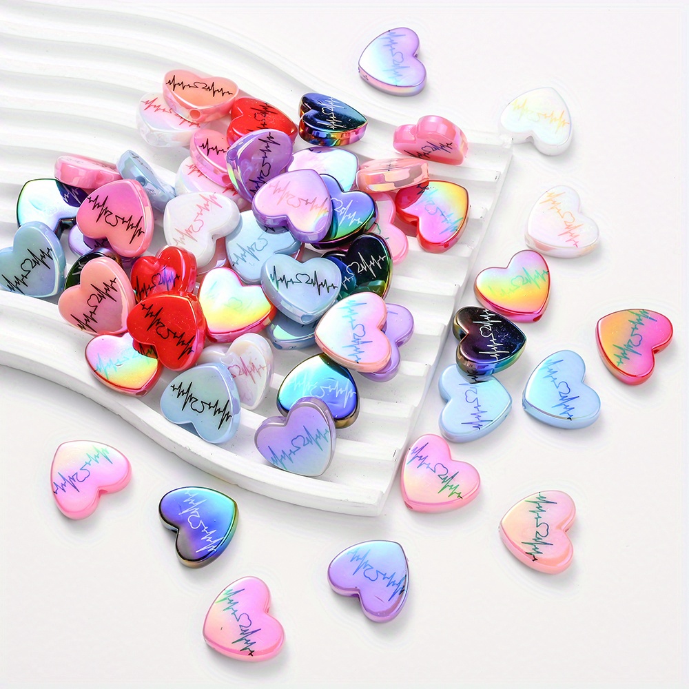 10pcs Pack 18x21mm Acrylic Bright Multicolor Heart-shaped Beads Loose Spacer Beads For Handmade Jewelry Making Creative Pendant Beading Necklace Earring Decoration Gift Craft Supplies & Random Color
