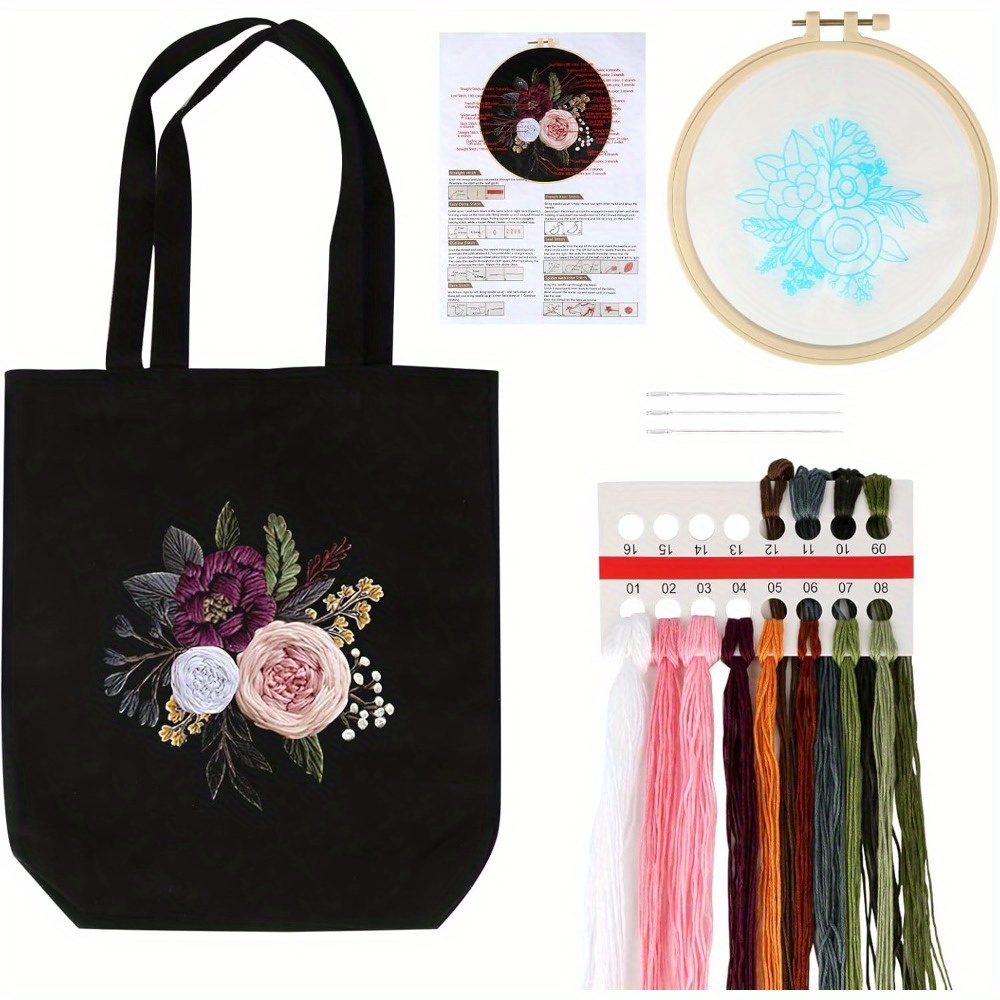

Including Canvas Bag With Floral Pattern, Manual, Embroidery Frame, Colored , Embroidery Set For Adults, Beginner Embroidery Set, Adult Creative Set