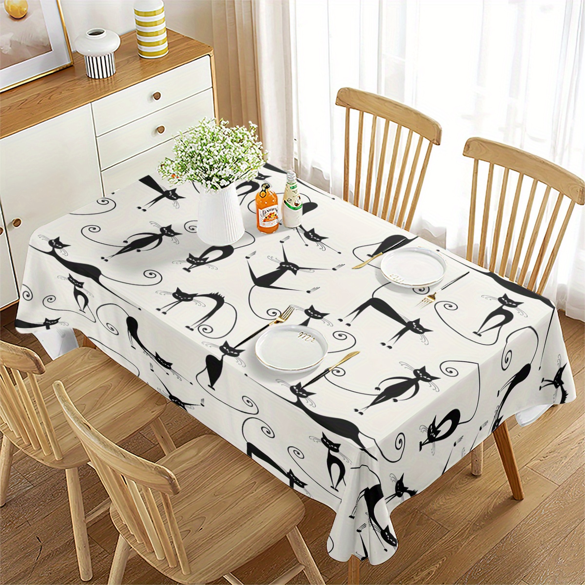 

Square Polyester Tablecloth 1pc - Cat , Woven Fabric For Spring/summer, Ideal For Home, Kitchen, Picnic, Bbq, Dining & Party Decor, Indoor/outdoor Use, & Fashionable