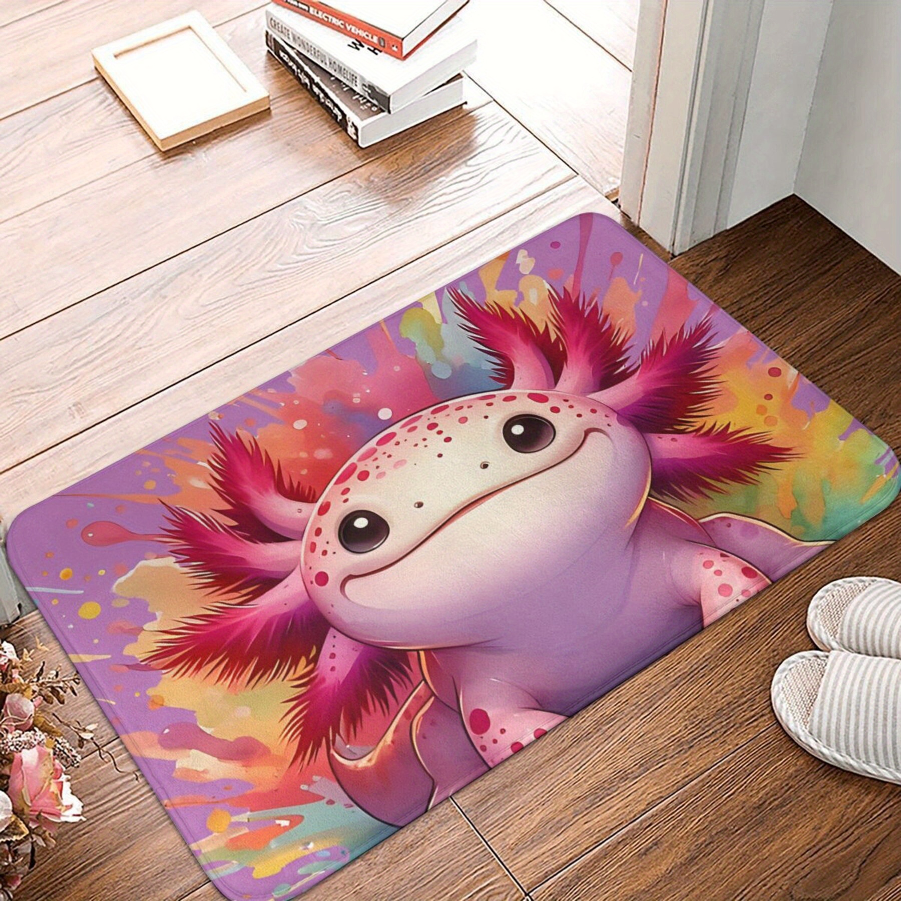 1pc Axolotl Art Non-slip Doormat - Vibrant Polyester Rectangular Mat For Kitchen, Living Room, Entrance - Machine Washable, Lightweight Mat, Kitchen Rugs