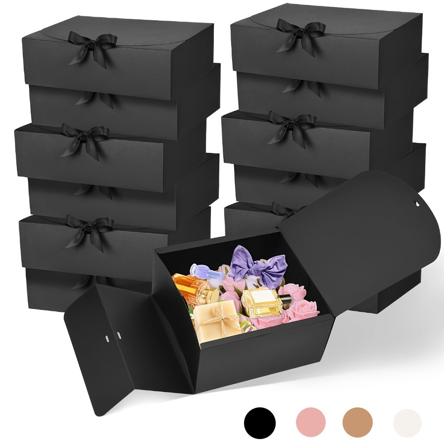 

10-pack Paper Gift Boxes With Ribbon - Ideal For Wedding Presents, Bridesmaid Proposals & Christmas Gifts - Paper Material, Elegant Design With Bow, Use For Any Occasion