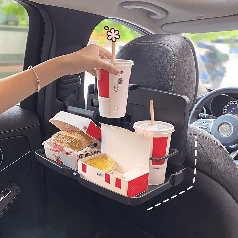 

1pc Abs Collapsible Car For Seat Back Tray With Cup Holder, Multi-functional Vehicle Dining Storage Organizer For Drinks And Snacks, Auto Interior Accessories