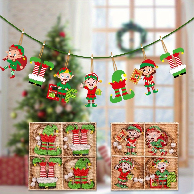 

12pcs Christmas Decorations Wood Elf Figure Pendant Christmas Tree Accessories