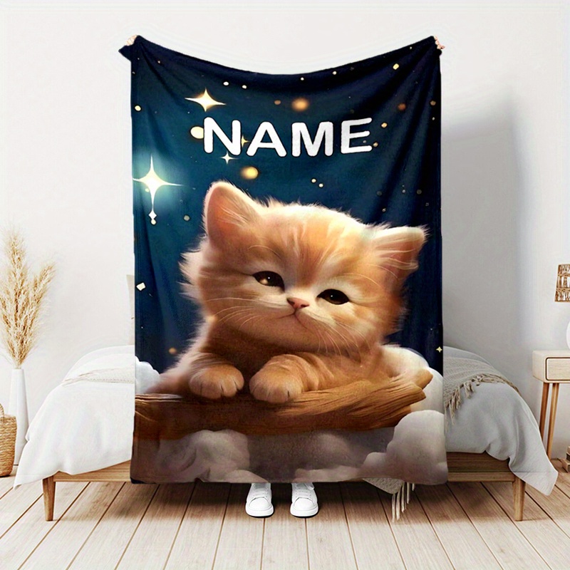 

Personalized Cat-themed Flannel Throw Blanket - Soft, With Custom Name Option - Couch, Bed, Travel | Ideal Gift For Family & Friends Cozy Blanket